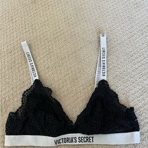 Victoria's Secret Black Lace Bralette with White Straps